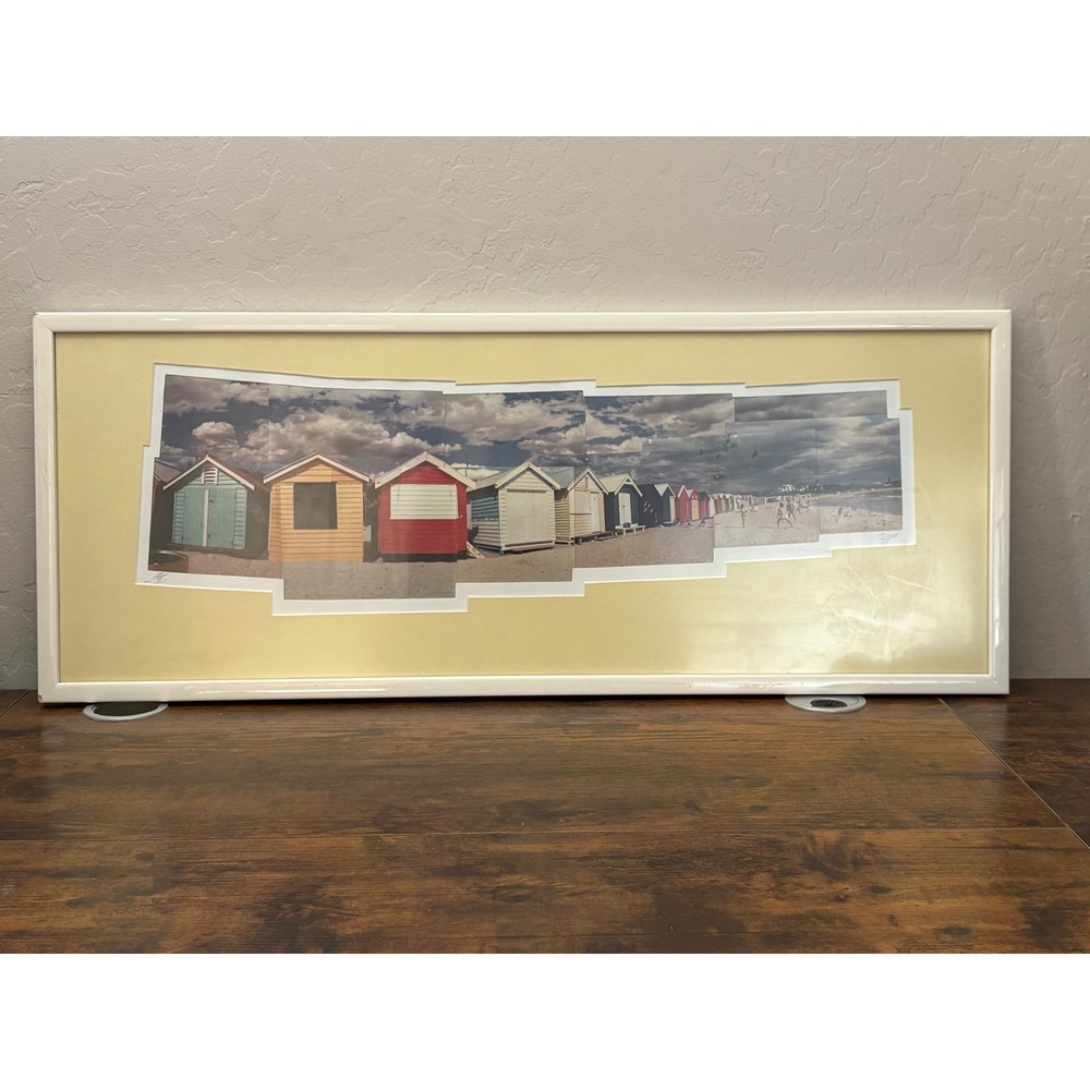 Vintage 1997 Signed Brighton Beach Bathing Boxes Panoramic Photo Collage Framed